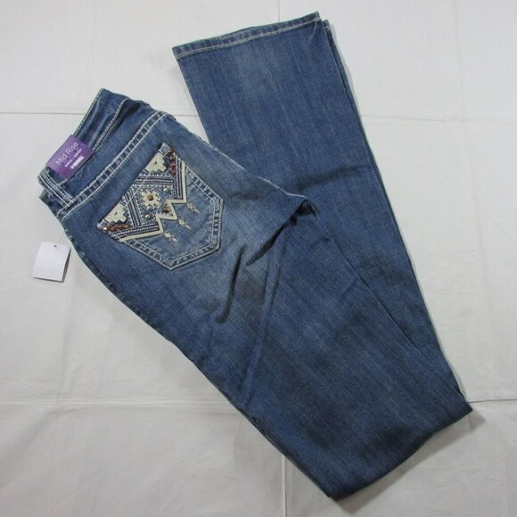 Rock & Roll Cowgirl Metallic Aztec Mid Rise Bootcut Jeans - Medium Vintage - Picture 3 of 6